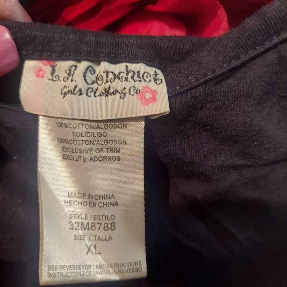 LA Conduct Girls Size XL Black Tank Dress with Horiz Striped/ Rose Detail Bottom